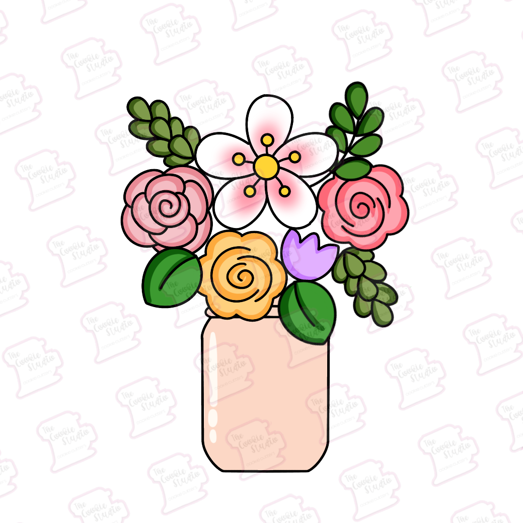 Set Cortadores de Galleta Arreglo Flores Mason Jar (8 Piezas)